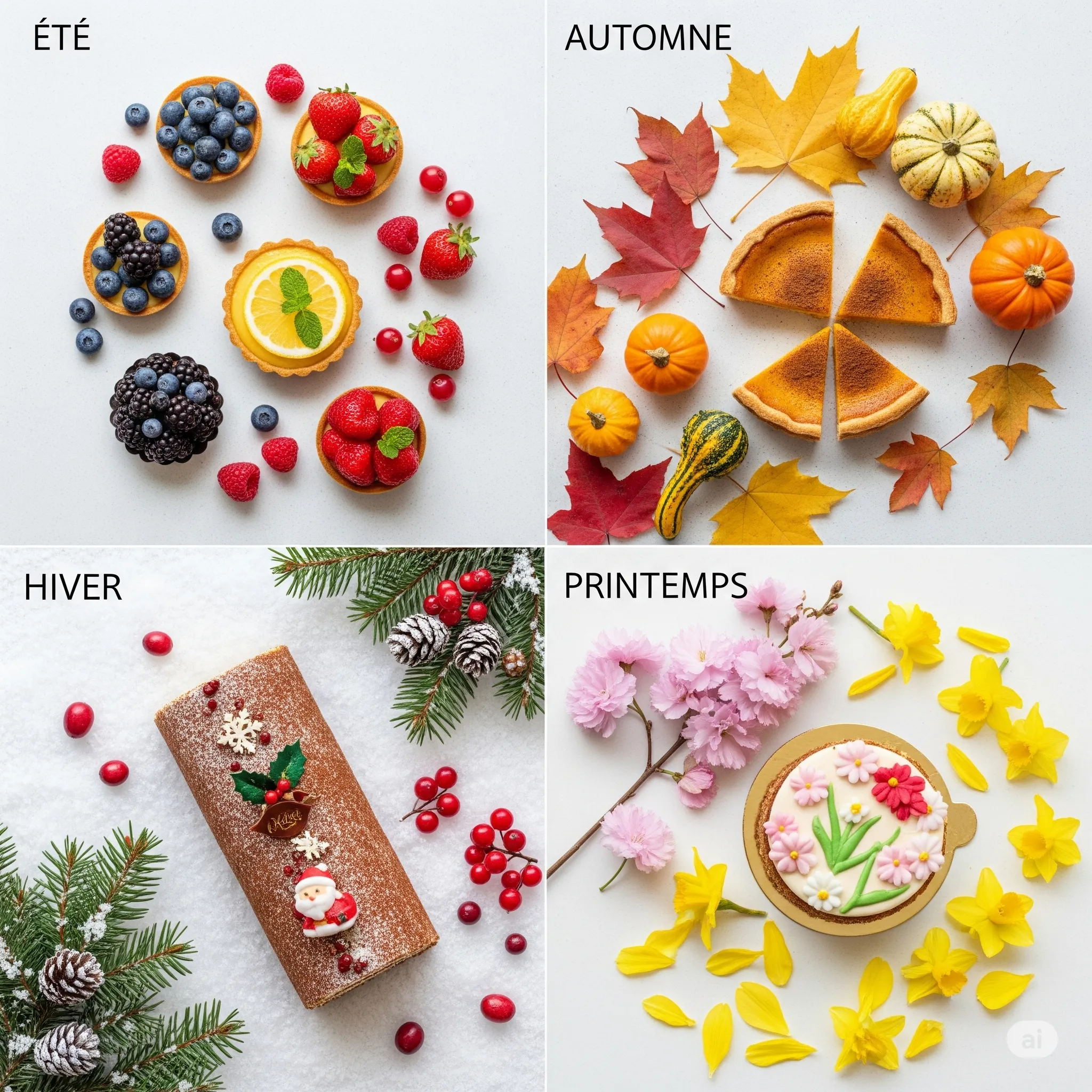 Photo de pâtisseries aux fruits de différentes saisons (été, automne)