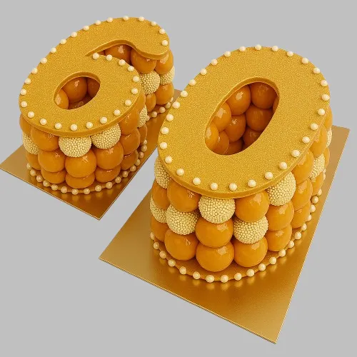 Number Cake 60 ans Plaisirs Sucrés, choux dorés et nougatine